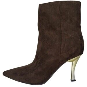 Nine West Womens Size 11 Ankle Boots Brown Suede Pointed Toe Gold Stiletto Heel